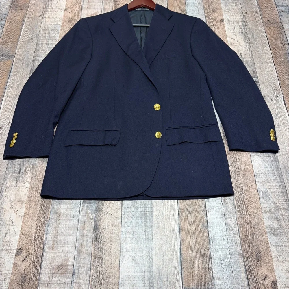 VTG Polo Ralph Lauren Blazer Mens 44R Navy Blue 100% Wool Gold Button Italy